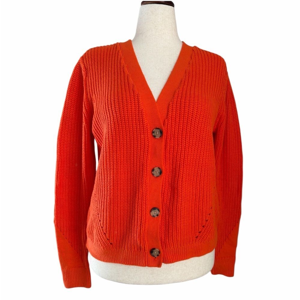 LOFT Orange Chunky Knit Cardigan Sweater Womens Large NWT Button Front